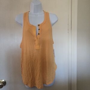 Free People- Ribbed- Button- Orange- Bottomless Mimosa- Oversized- Tank- Small